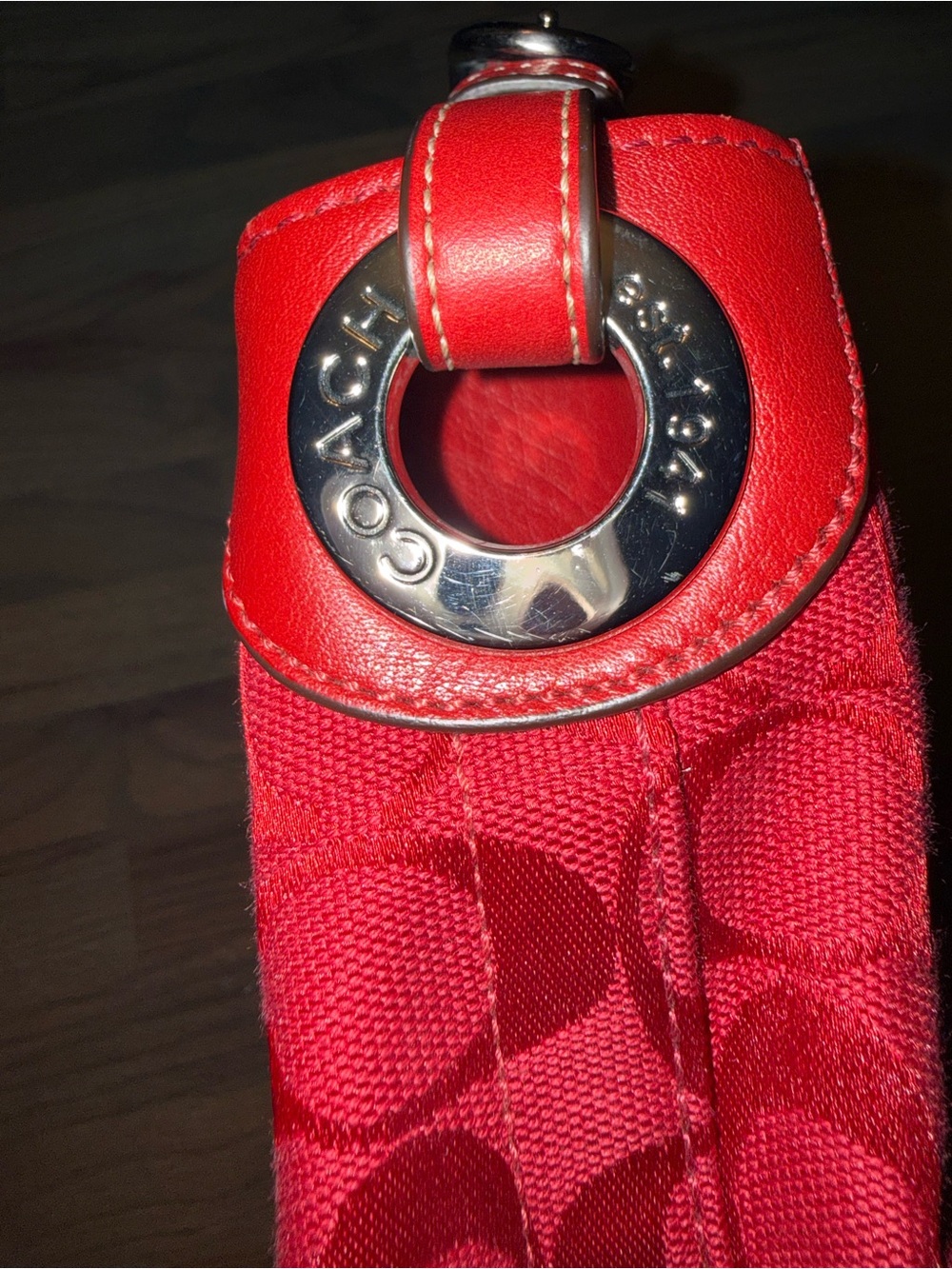 Coach Red Signature Jacquard Hobo Shoulder Bag - Picture 3 of 5